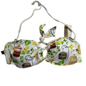 pull-in NEW NWT white Bird cage leaf print bikini top L
